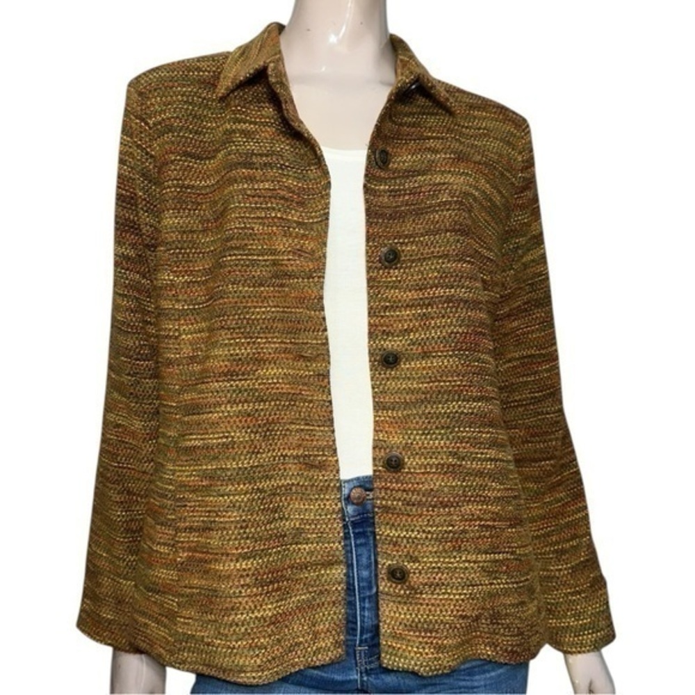 H&W New York Vintage Size 14 Brown Green Earth Tone Collared Button Front Jacket
